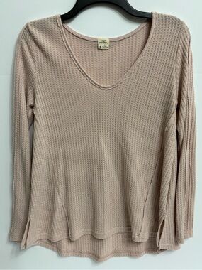 O'Neill Light Blush Waffle-Knit V-Neck Long Sleeve Top
